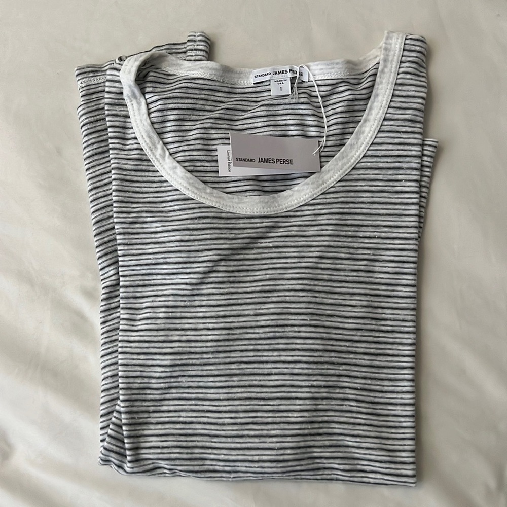 NEW James Perse Cotton Linen Stripe T Shirt Made in USA size 1 Small